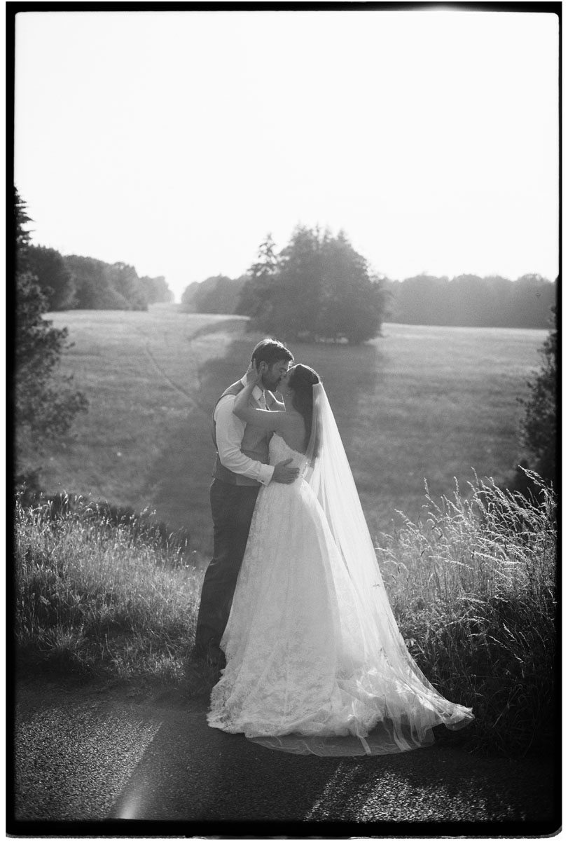 Sunset wedding photographs on film overlooking the Gloucestershire countryside