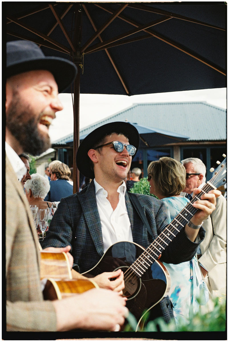 wedding musicians on analogue film at cripps barn   