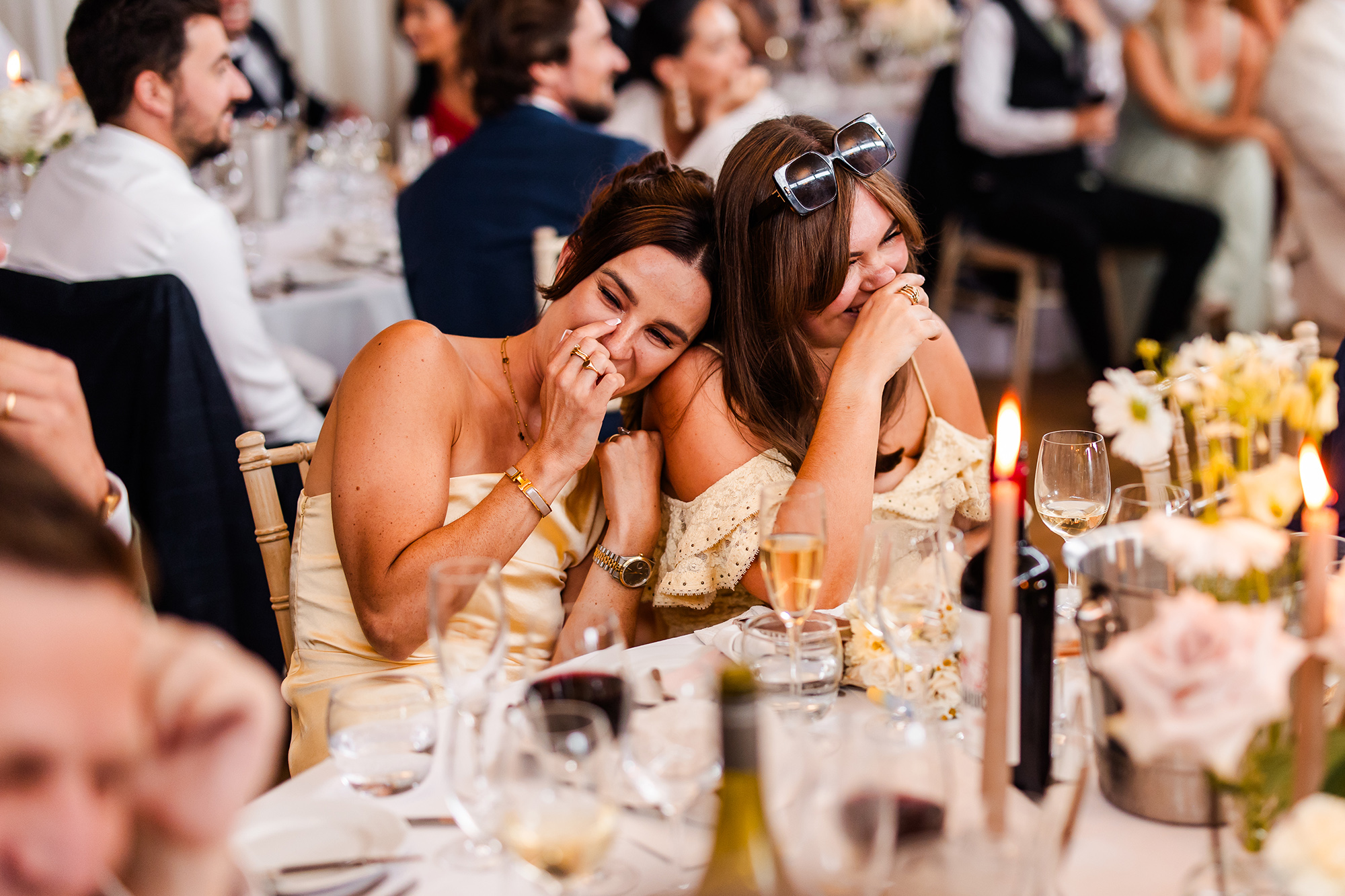 Wedding Guests laughing at Elmore Court