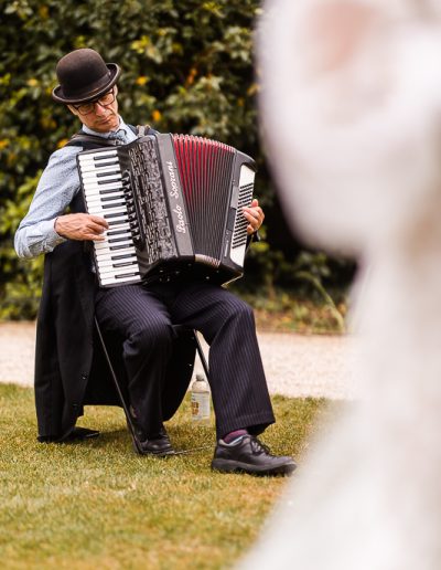Accoridian player at a summer wedding