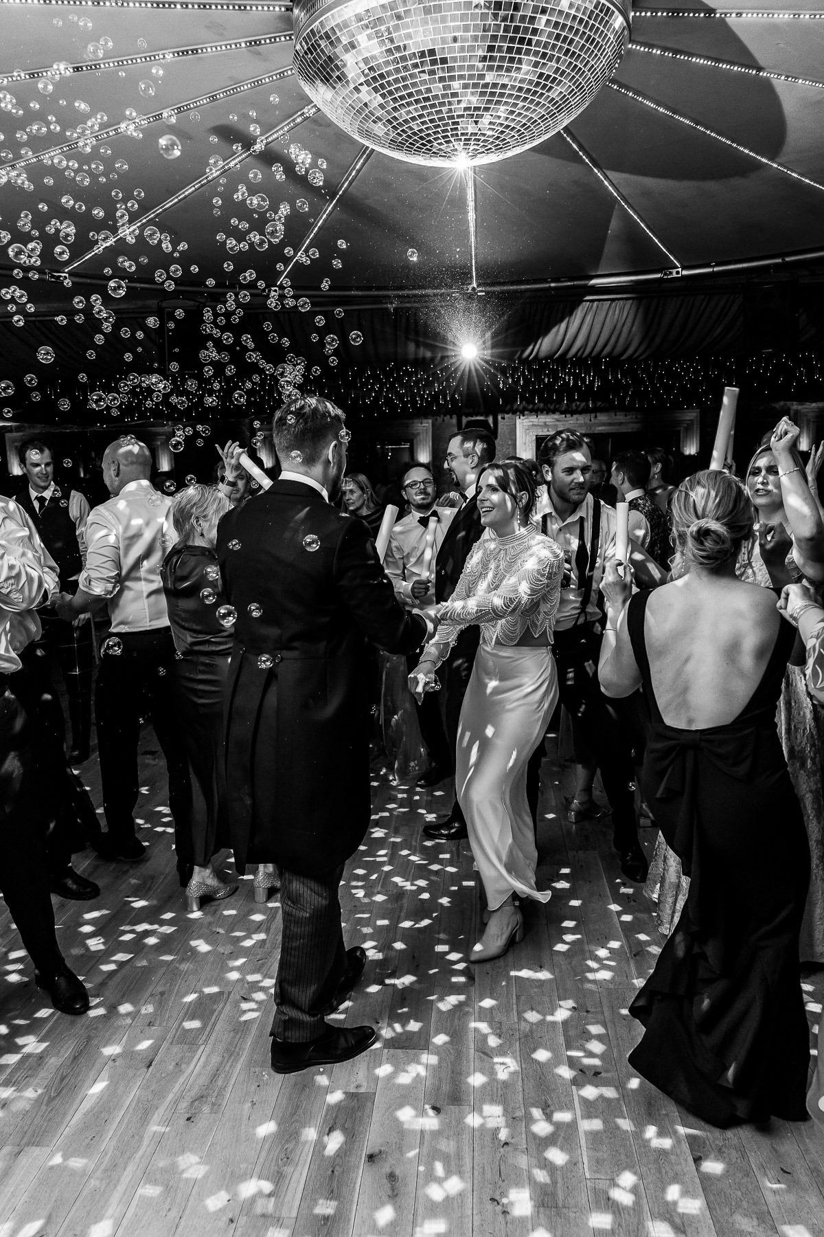 Dancing with bubbles under the Gilly flower glitterball 