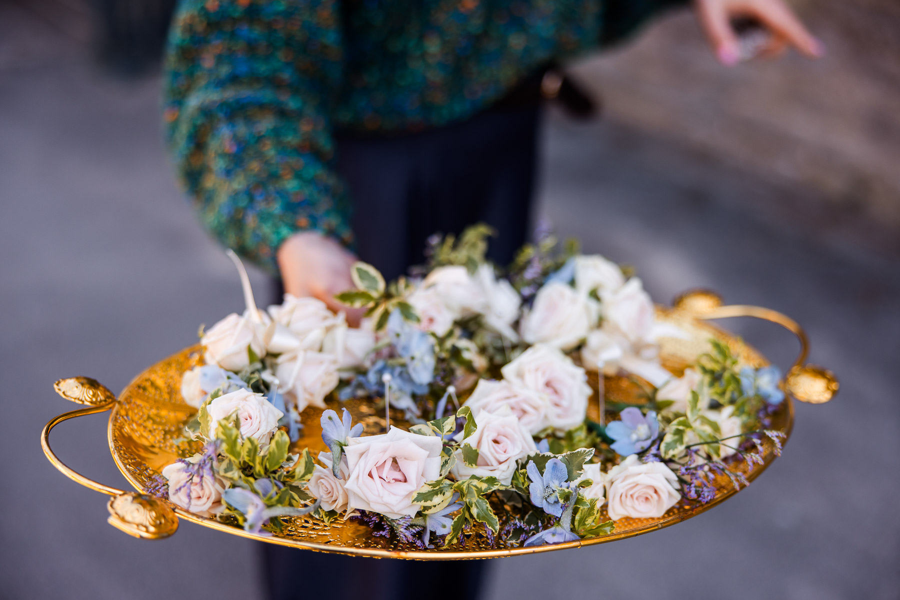 Tray of buttonholes being shown to the camera at Elmore