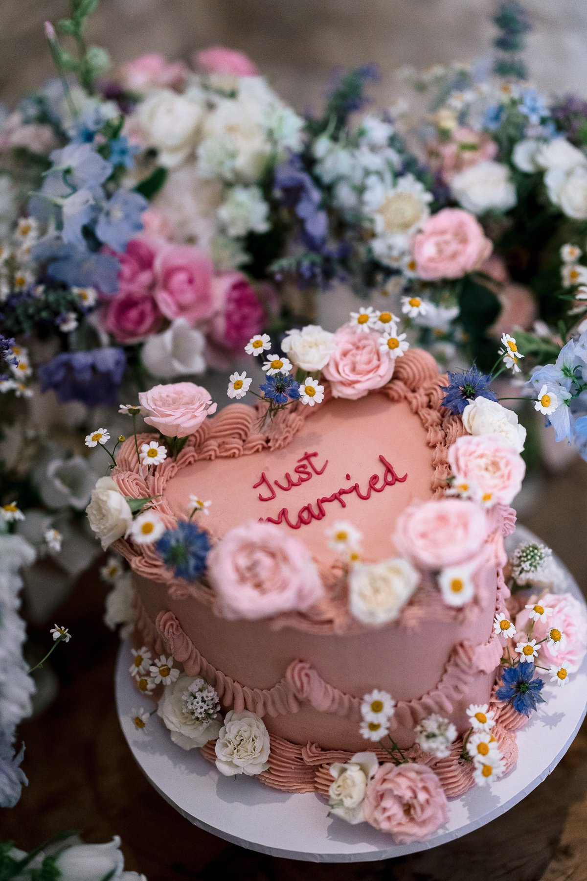Heart shaped pink wedding cake 