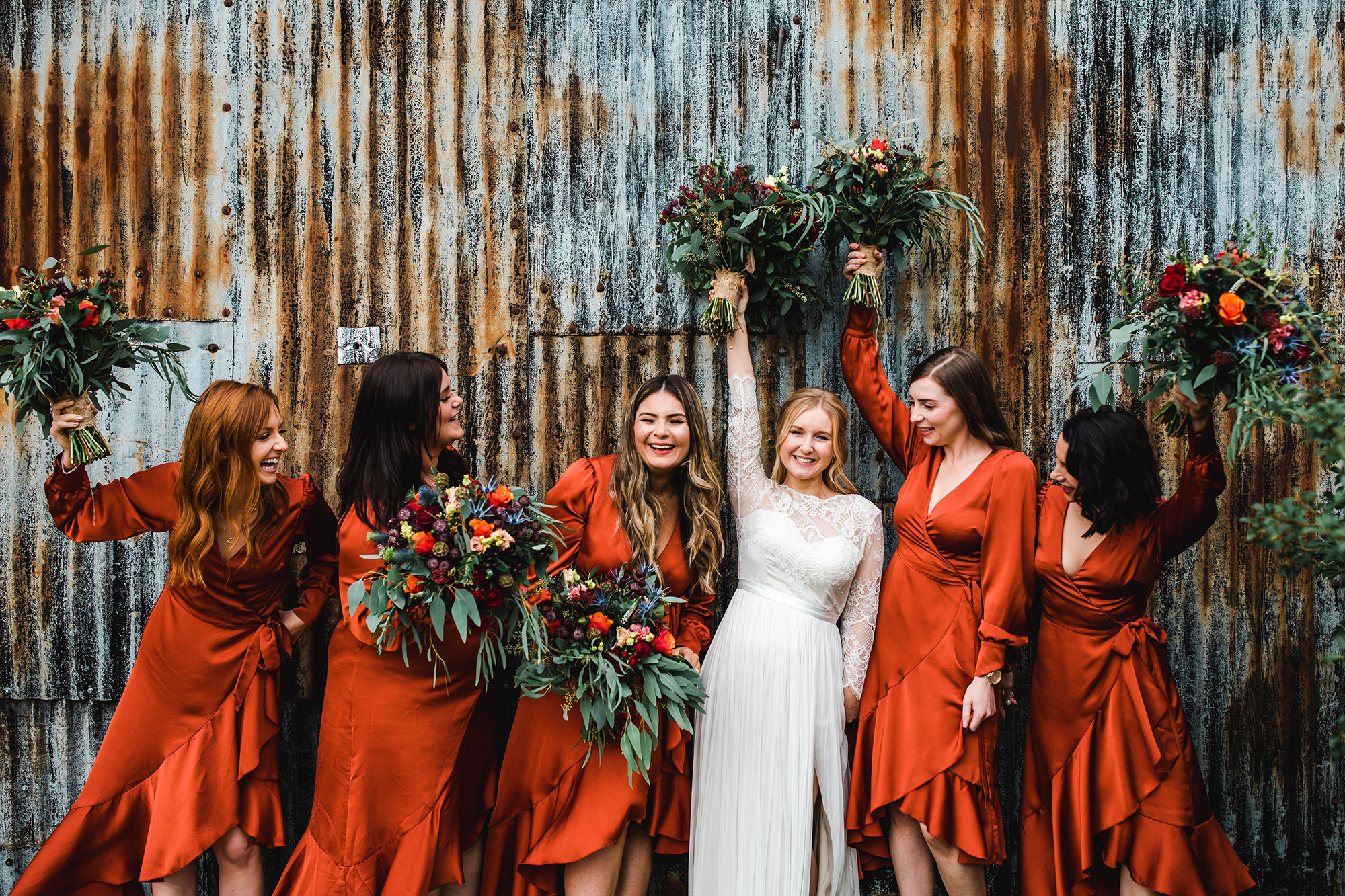 Bridesmaids in orange